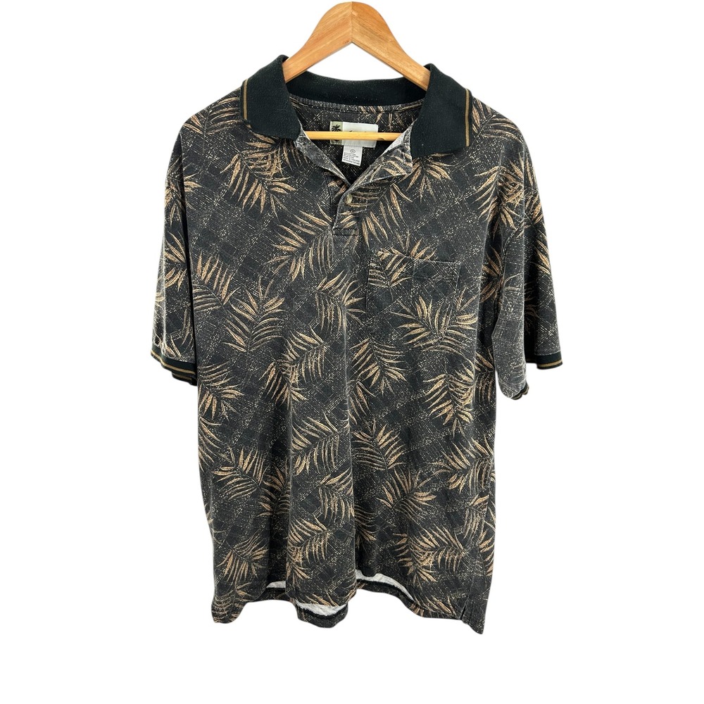 Island Blue Mens Palm Leaf Print Polo Shirt XL Short Sleeve Casual Golf